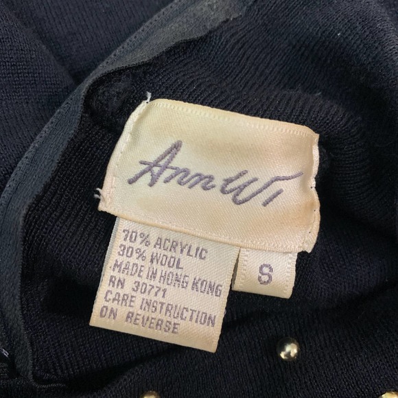 Ann Wi Womens Sweater Size Small Black Wool Blend Studded Ornate Pullover Artsy - Picture 7 of 11